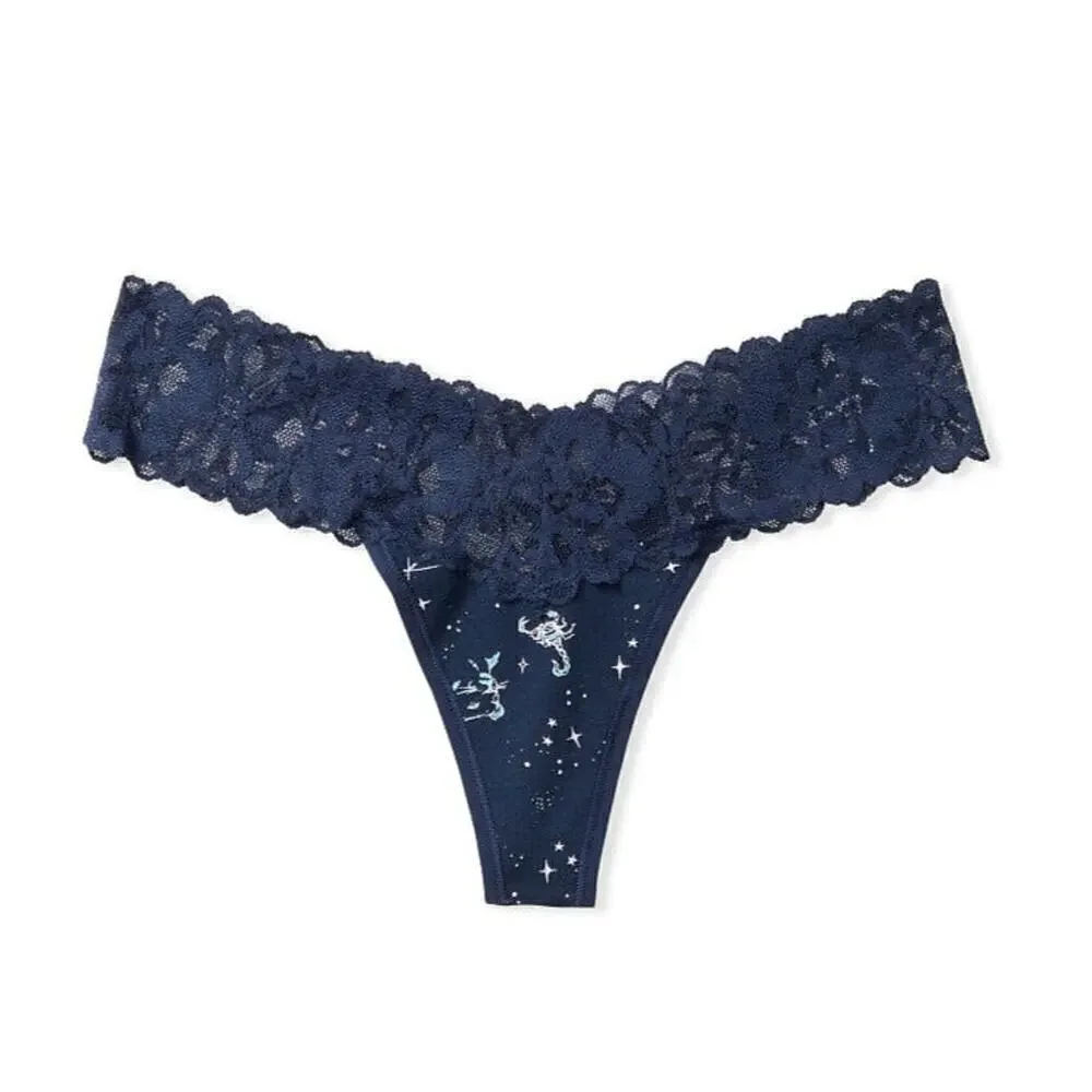 New! Victoria's Secret Women's Stretch Cotton Lace-waist Thong Panties